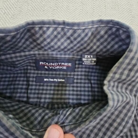 Roundtree & Yorke Shirt Men's 2XT Gray Plaid Button Down Long Sleeve Workwear - Picture 6 of 15